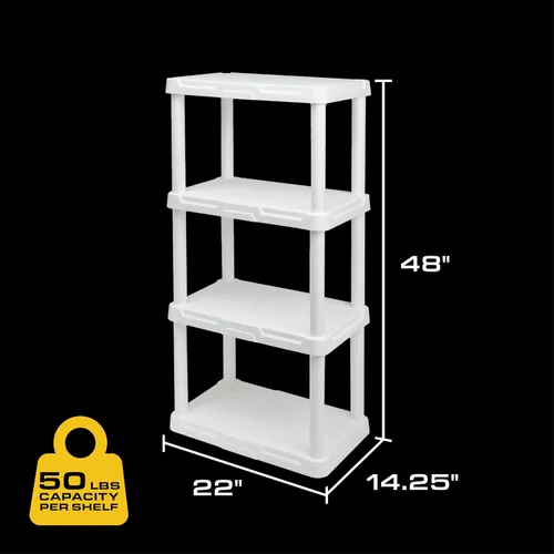 Miniatura 2 de CENTREX CX 4-Tier (48”H x 22”W x 14.25”D) Plastic Storage Shelving Unit (White), Light Duty, 50lbs Per Shelf Capacity, for Indoor Storage and