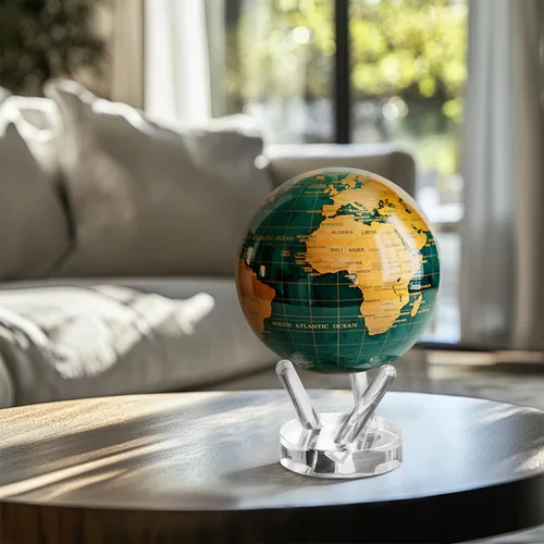 Miniatura 6 de MOVA Globe - Verde esmeralda y dorado clásico (4.5 pulgadas) Movimiento alimentado por energía solar Sin baterías Regalo para escritorio