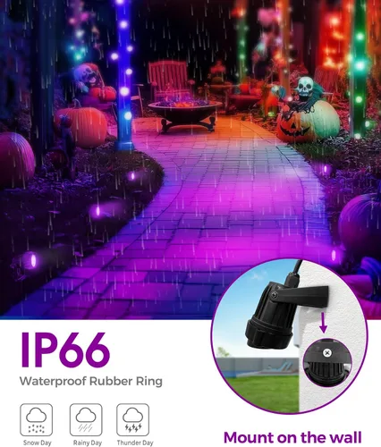Miniatura 8 de L LOHAS LED Foco de Navidad al aire libre, luces de Halloween moradas para patio, encendido/apagado automático 5W 120V iluminación de paisaje