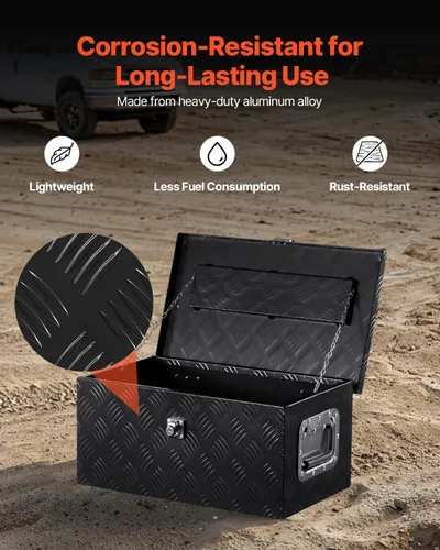 Miniatura 3 de VEVOR Caja de Herramientas de Aluminio Resistente para Cama de Camión, Caja de Herramientas con Placa Estriada con Mango Lateral y Llaves