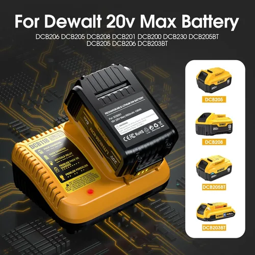 Miniatura 3 de Paquete de 2 baterías de repuesto de 20 V máx. 6.0 mAh para DE-Walt, DCB200 DCB201 batería de repuesto con estación de cargador de batería DCB201