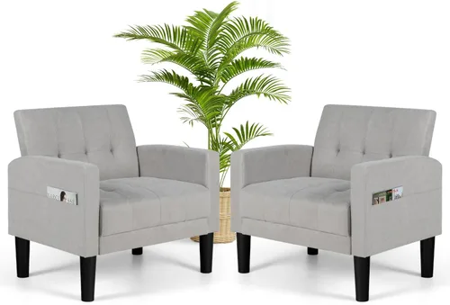 AILEEKISS Juego de 2 sillas decorativas para sala de estar, sillón tapizado cómodo, sofá individual de tela moderna con bolsillos laterales, sillas