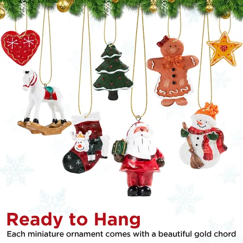 Miniatura 3 de Juego de 12 adornos grandes de Navidad, decoraciones colgantes de resina para árbol de Navidad, figuras surtidas de Papá Noel, muñeco de nieve