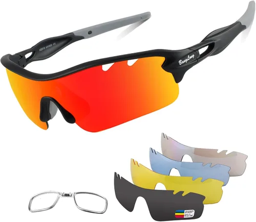 BangLong - Gafas de sol polarizadas deportivas para ciclismo, para hombres y mujeres, con 5 lentes intercambiables para correr, béisbol, golf