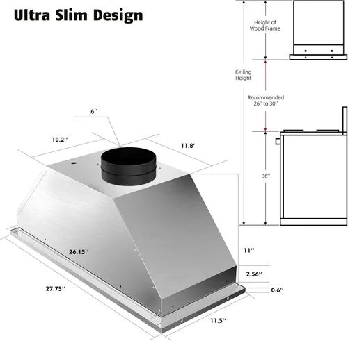 Miniatura 6 de Inserto de Campana de Cocina de 30 Pulgadas, Campana Integrada de Cocina con 900 CFM, Campana de Ventilación de Cocina Convertible de Conductos/Sin