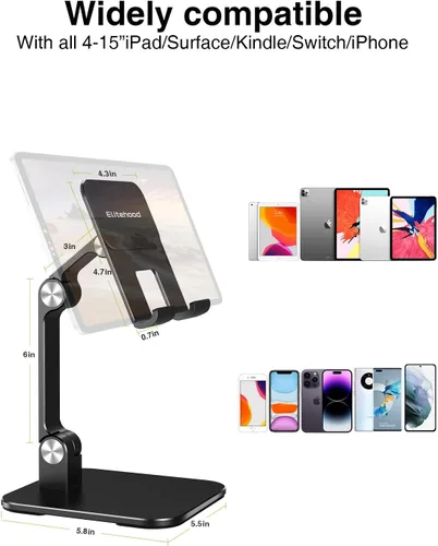 Miniatura 4 de elitehood Soporte de aluminio para iPad para escritorio [ultraestable y resistente], soporte para tableta de altura ajustable, soporte portátil