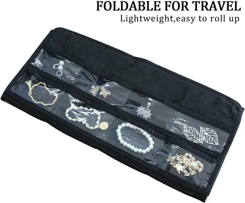 Miniatura 4 de Organizador colgante de doble cara para joyas, soporte para herramientas pequeñas con 80 bolsillos transparentes (negro)