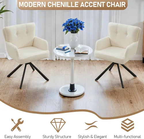 Miniatura 7 de WUTUTUEE Silla de comedor de tela, moderna y tapizada, giratoria, silla de comedor cómoda con respaldo medio, sillón de escritorio sin ruedas