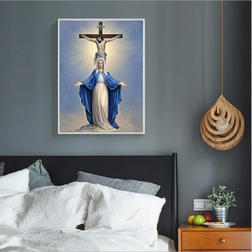 Miniatura 5 de MaiYiYi Pintura de diamantes de Jesús por números, taladro redondo completo 5D, pintura de diamantes con puntada de Virgen María, cruz religiosa