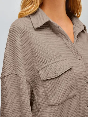 Miniatura 4 de Womens Waffle Knit Shackets Oversized Button Down Shirts Jackets Blouse Loose Fit Long Sleeve Fall Tops 2023
