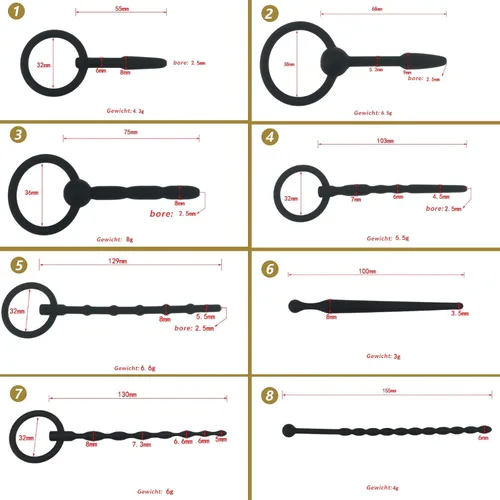 Miniatura 5 de Juguetes sexuales - catéteres y sonidos Juego de 8 tapones para el pene Dilatador de silicona masculino Varilla urethal Obstrucción uretral Cock