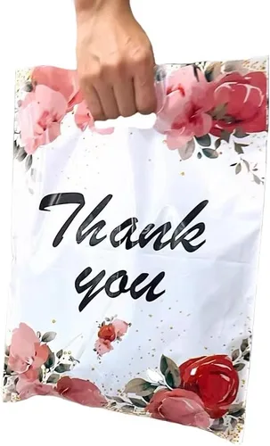 Miniatura 3 de 50 bolsas de plástico para mercancías de 11.7 x 15.7 pulgadas con asa troquelada, bolsas de compras y regalo para pequeñas empresas, manualidades