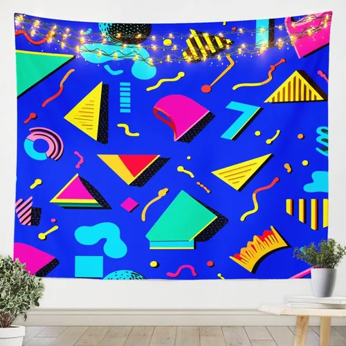 Miniatura 9 de Tapiz retro de los años 80 y 90, tamaño pequeño de 51 x 59, tapices geométricos abstractos urbanos modernos y colgantes de pared triangulares, arte