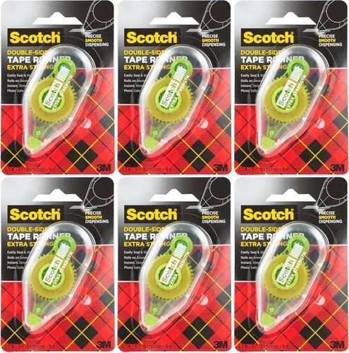 Scotch Rodillo adhesivo de puntos, 0.31 x 49 pies (6055), paquete de 6 - Adhesivo permanente de doble cara para manualidades, álbumes de recortes y