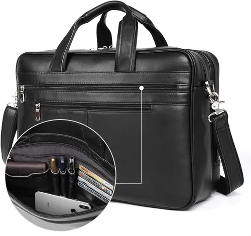 Augus Maletín de Cuero Genuino para Viaje de Negocios, Bolsas Duffel para Hombre, Bolsa para Laptop que se ajusta a portátiles de 15.6 pulgadas