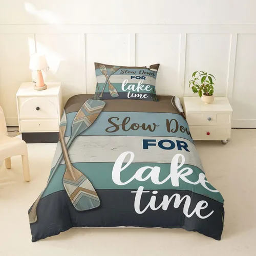 Miniatura 35 de Erosebridal Lake House Twin Bed Set for Boys Girls Kids, Blue and Beige Lakehouse 2Pcs Duvet Cover with Zipper, Rustic Farmhouse Bedding Sets
