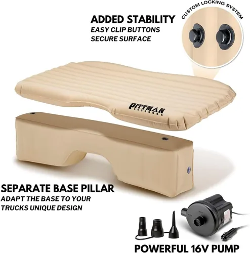 Miniatura 5 de Pittman Outdoors Cama de asiento trasero – Colchón de aire de 60 pulgadas para camiones y furgonetas – Incluye bomba, almohada y bolsa de Canela