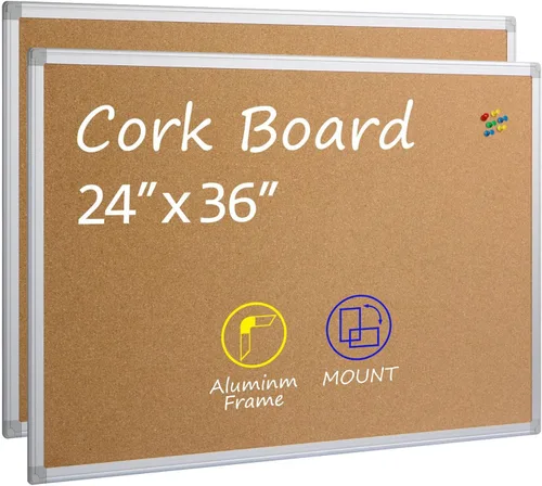 Miniatura 19 de Paquete de 2 tableros de anuncios de corcho de 20 x 30 pulgadas, tablero de corcho con marco de aluminio plateado, tablero de oficina para corcho