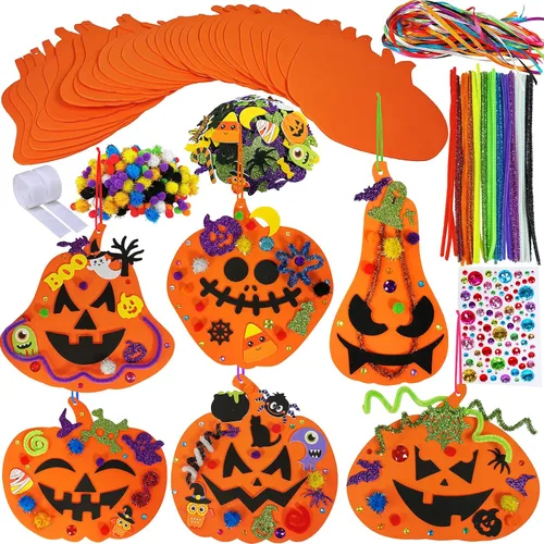Winlyn 30 kits de decoración de calabaza de Halloween para otoño, kits de manualidades de calabaza, formas de calabaza de espuma con calcomanías de