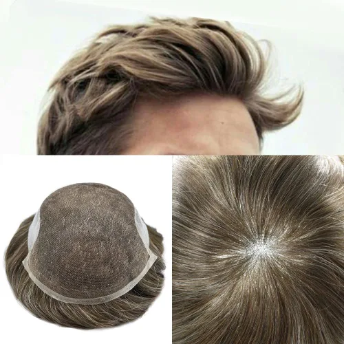 Miniatura 72 de Toupee Hairpiece for Men Real Human Hair Replacement Systems for Men Swiss Lace Front Bleached Knot Natural Hairline Hair Pieces for Men6*8''-100%