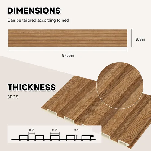 Miniatura 2 de WPC - Paneles de pared con listones, paquete de 8 paneles de pared 3D WPC de madera, paneles acústicos para decoración de pared interior, sala