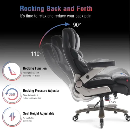 Miniatura 6 de Silla de oficina grande y alta de 700 libras, soporte lumbar ajustable, base de metal resistente, ruedas de goma silenciosas, respaldo alto, silla