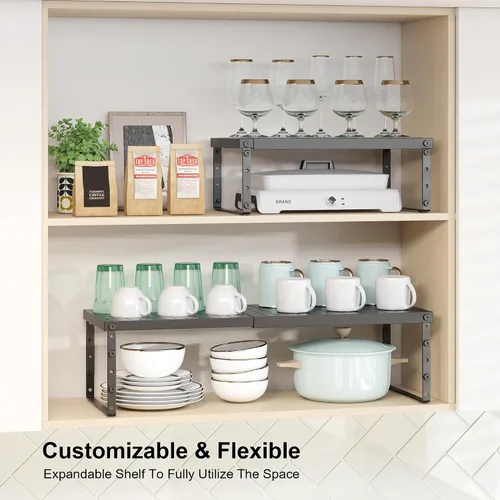 Miniatura 2 de RUILALIFE Estante organizador de gabinete expandible con altura ajustable, estante organizador de encimera de cocina apilable, elevador de estante