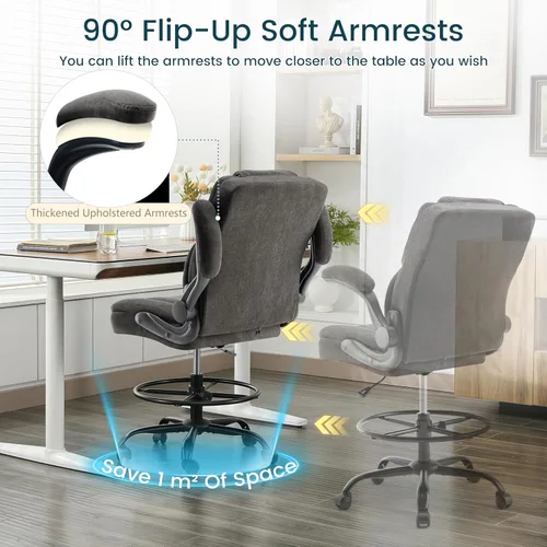Miniatura 6 de Drafting Chair 500Lbs, Tall Office Chair for Standing Desk, Fabric Executive Office Chair with Flip-up Armrests, Ergonomic High Chair with