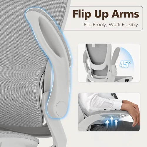 Miniatura 3 de GABRYLLY Silla de oficina ergonómica de malla - silla de escritorio blanca, reposabrazos abatible, reposacabezas ajustable, inclinable con asiento