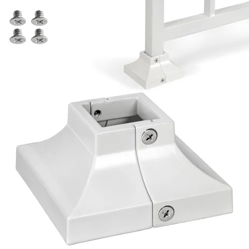 Miniatura 8 de Paquete de 4 cubiertas de base de poste de cubierta de aleación de aluminio (base de poste de 1 x 1 pulgada x 3.35 pulgadas), para pasamanos, Blanco