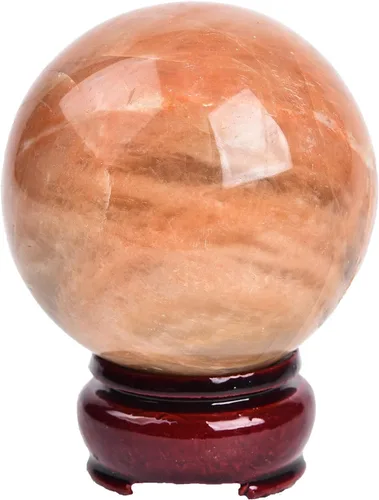 Miniatura 2 de AMOYSTONE Esfera de cristal natural naranja de piedra lunar pulida, esfera decorativa para adivinación con soporte de madera, bola de cristal