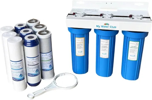 MyWaterClub - Sistema de filtro de agua para toda la casa, 3 etapas, con 2 juegos de filtros adicionales, puerto de 3/4 pulgadas