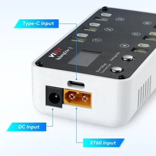 Miniatura 5 de VIFLY WhoopStor V3 6 Ports 1S LiPo Battery Storage Charger and Discharger with LCD Display Tiny Whoop Charger with PH2.0 and BT2.0 Connectors Blanco