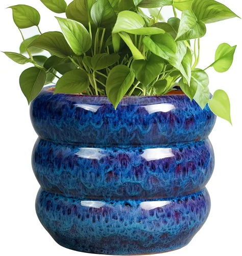 Miniatura 22 de Maceta de cerámica SQOWL para plantas de 8 pulgadas - Maceta de interior con orificio de drenaje para plantas de exterior, maceta floral moderna