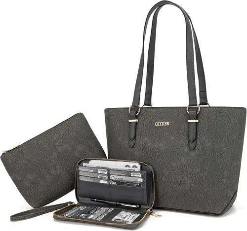 Miniatura 29 de Qiyuer - Juego de carteras y bolsos para mujer, bolso de trabajo, bolso de mano, bolso de hombro con asa superior, bolso con cartera a juego