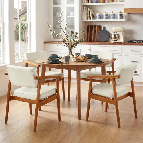Miniatura 14 de LSSPAID Juego de 1 silla de comedor de mediados de siglo, sillón tapizado en tela de lino beige con reposabrazos de madera, respaldo cómodo, silla