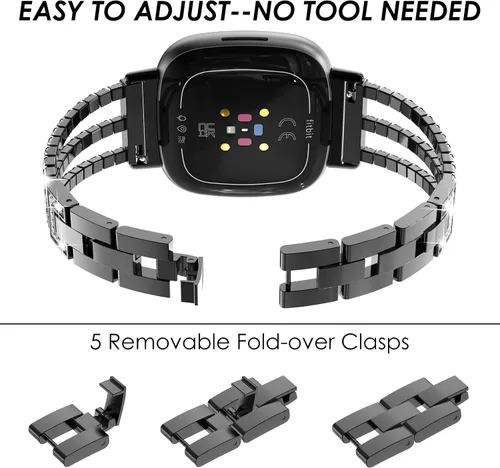 Miniatura 4 de FULLIFE Compatible con Fitbit Versa 3/Fitbit Versa 4 con diamantes de cristal, correa de acero para Fitbit Sense/Fitbit Sense 2 para mujer