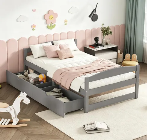 Miniatura 18 de Bellemave Cama infantil de tamaño individual con 2 cajones de almacenamiento, cama individual de madera con almacenamiento, marcos de cama