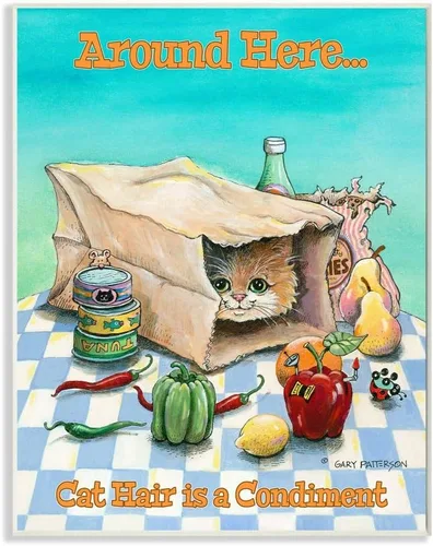 Stupell Industries Cat Hair is A Condiment Funny Pet Cartoon Design, diseñado por Gary Patterson Art, 10 x 0.5 x 15, placa de pared