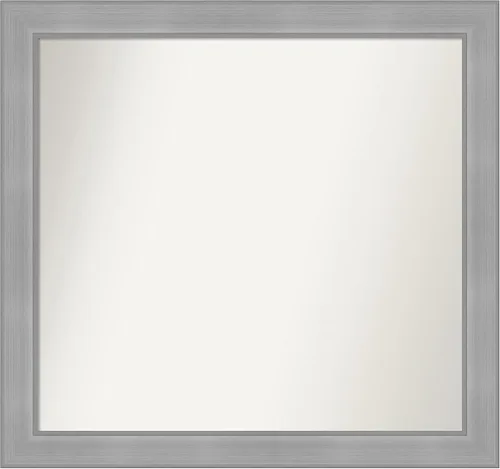 Miniatura 468 de Amanti Art Espejo de baño plateado para sobre el fregadero, 24 x 24 pulgadas, espejo cuadrado de peltre forjado a medida, marco de madera casual
