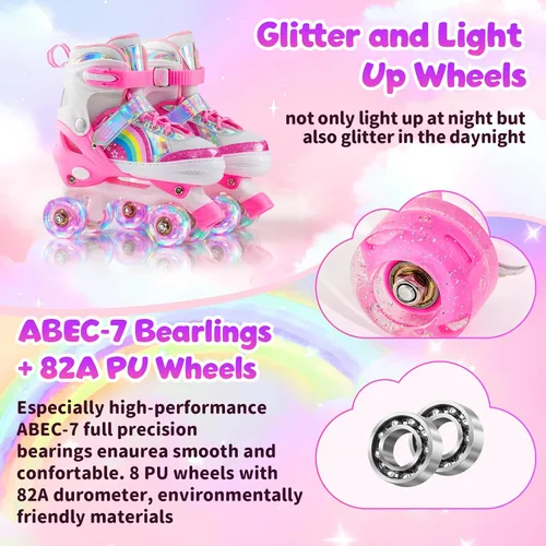 Miniatura 2 de SHDSL Patines de ruedas para niñas para niños principiantes 4 tamaños ajustables, patines de ruedas iluminados con 8 ruedas para niñas, patines
