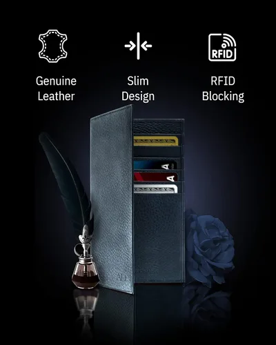 Miniatura 2 de Funda de cuero genuino para hombres y mujeres Funda para libro de cheques para duplicar cheques, billetera RFID