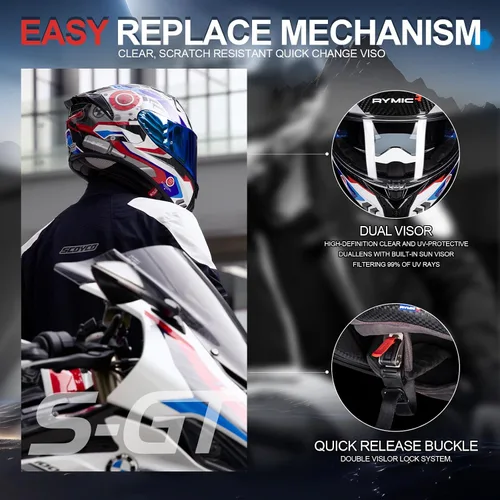 Miniatura 4 de S-GT Carbon Fiber Motorcycle Helmet Full Face Racing Helmet for Adult, Speaker-Ready Design, DOT Approved