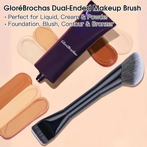 Miniatura 7 de Brocha de maquillaje de doble extremo, base plana y pincel de contorno en ángulo para una mezcla impecable, cobertura suave y contorno sin esfuerzo