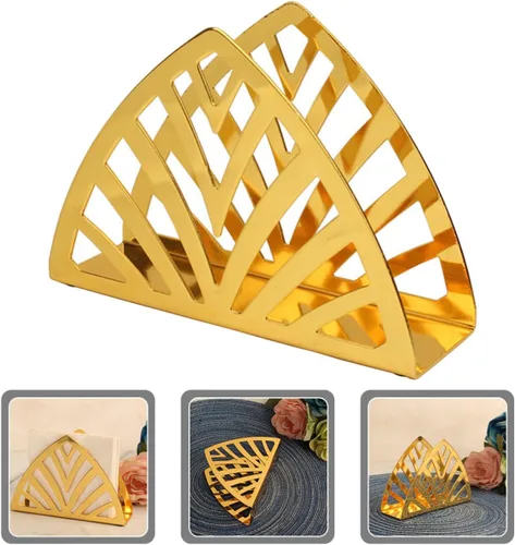 Miniatura 8 de Metal Napkin Holder Stand, Gold Triangular Tissue Dispenser for Restaurant and Home Table, Iron Art Hollow Design Napkin Storage Rack for Kitchen