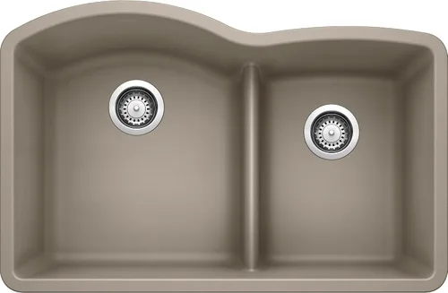 Miniatura 5 de BLANCO 443102 Diamond 60/40 Fregadero de cocina con doble tazón de división baja, 32 pulgadas de largo x 21 pulgadas de ancho, color gris volcán