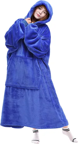 Miniatura 10 de Waitu - Sudadera tipo manta, para regalar a hombre o mujer, muy cálida y acogedora, gigantesca, con capucha, de gruesa franela, con mangas y un Negro