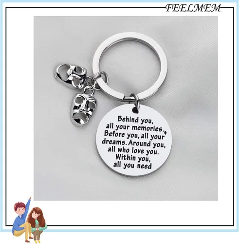 Miniatura 6 de FEELMEM Regalo de teatro Drama Drama Estudiante Regalo de Graduación Llavero Detrás de ti Joyería de Teatro para Ella Él Actor Intérprete, plateado