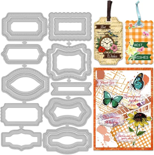 Miniatura 13 de 12 piezas de troqueles de corte rectángulo con marco troquelado, plantillas en capas, troqueles de fondo para hacer tarjetas, troqueles de metal