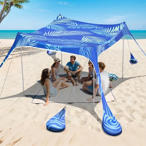2PM SPORTS - Toldo de playa con dosel UPF50+ de protección UV, refugio para sol grande al aire libre para picnic familiar, camping, viajes, pesca en